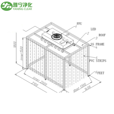 PVC 스트립 외벽 청정실 부스 2540*2490*2720mm 디자인 40W LED